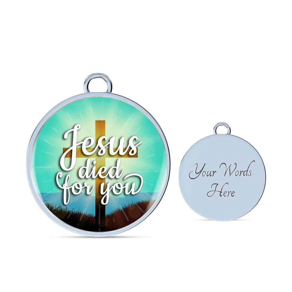 Jesus Died For You Blue Personalized Engraved Silver Circle Bangle Bracelet